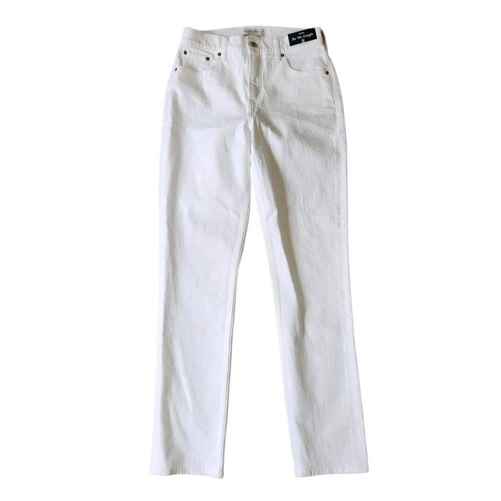 NWT Abercrombie & Fitch 90s Straight Jeans White Curve Love Denim 26 Long Mid - Picture 2 of 8